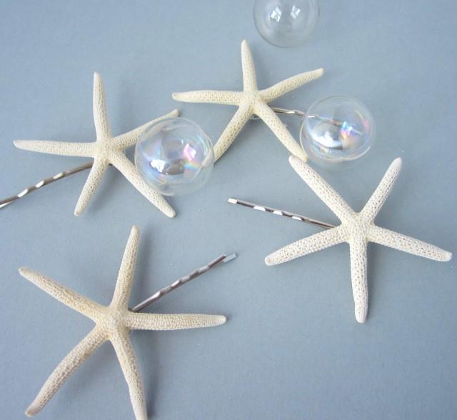Beach Wedding Hair Accessories, Nautical Wedding Starfish Hair Pins, Starfish Barrette, Starfish Barette, Starfish Bobby Pins, 4PC  