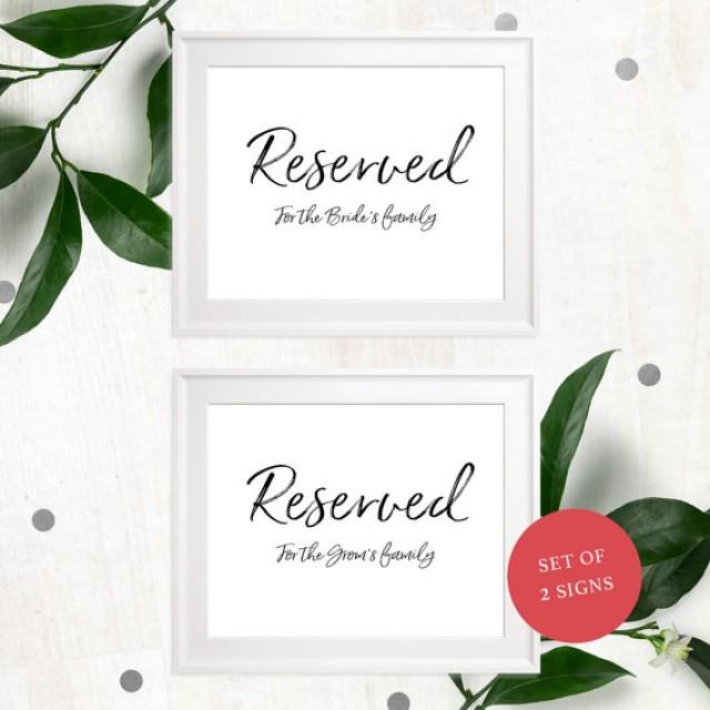 wedding photo - Reserved For Family-Printable Stylish Hand Lettered Wedding Sign-DIY Calligraphy Reserved for the Bride's Family-For the Groom's Family