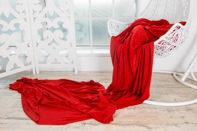 SCARLET RED Luxury Wool Viscose Angora Knit Italian Fabric Limited Edition - Soft Natural Exclusive by the yard - Sewing diy