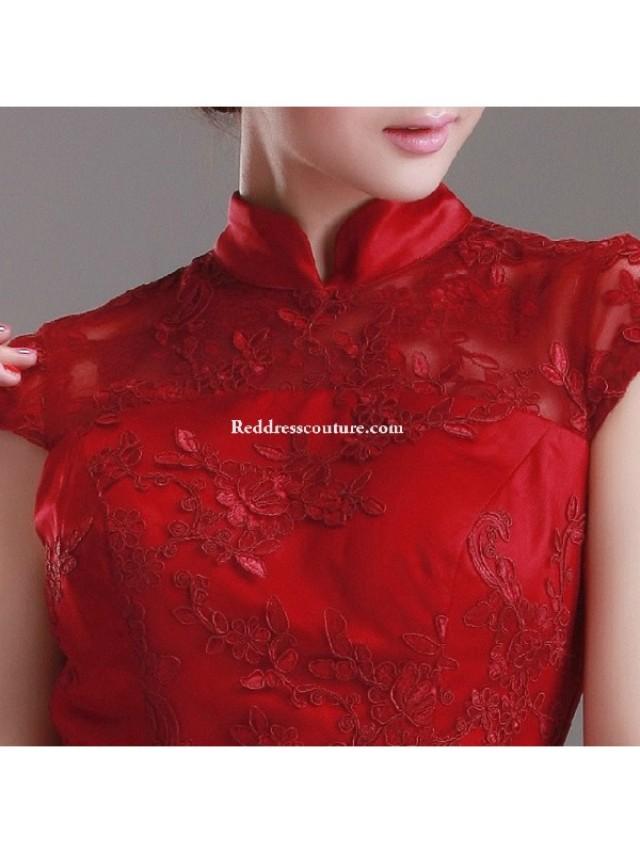 wedding photo - Chinese Wedding Ball Gown Crimson Bridal Qipao Long Prom Dress Prom Dresses - Reddresscouture.com