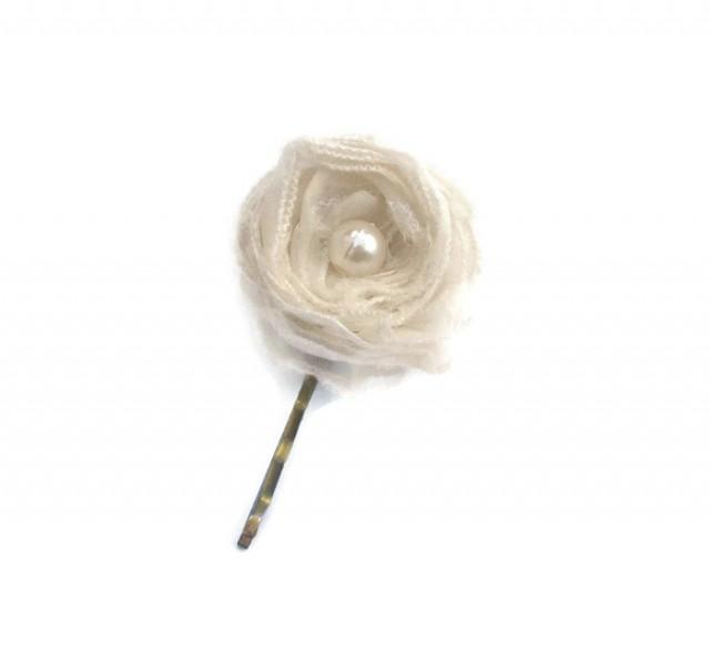 Hairpin with Silk Organza Rosette in Ivory or White, Flower Girl hair, Bridal hair