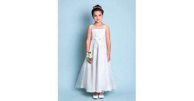 wedding photo - A-line Ankle-length Flower Girl Dress Lace Jewel with Lace