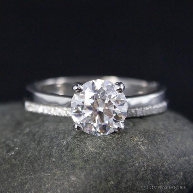 Amora Gem Ultra Hearts and Arrow Diamond Engagement Ring – Wedding Set– Half Eternity Micro Pave Diamond Band