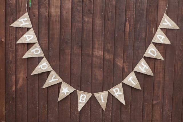 HAPPY BIRTHDAY Bunting - Vintage Handmade Decoration Burlap / Hessian Bunting Shabby Chic Rustic Banner Celebration