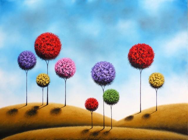 Art Print of Whimsical Landscape Painting, Abstract Art, Lollipop Tree Print, Giclee Print of Oil Painting, Modern Contemporary Folk Art