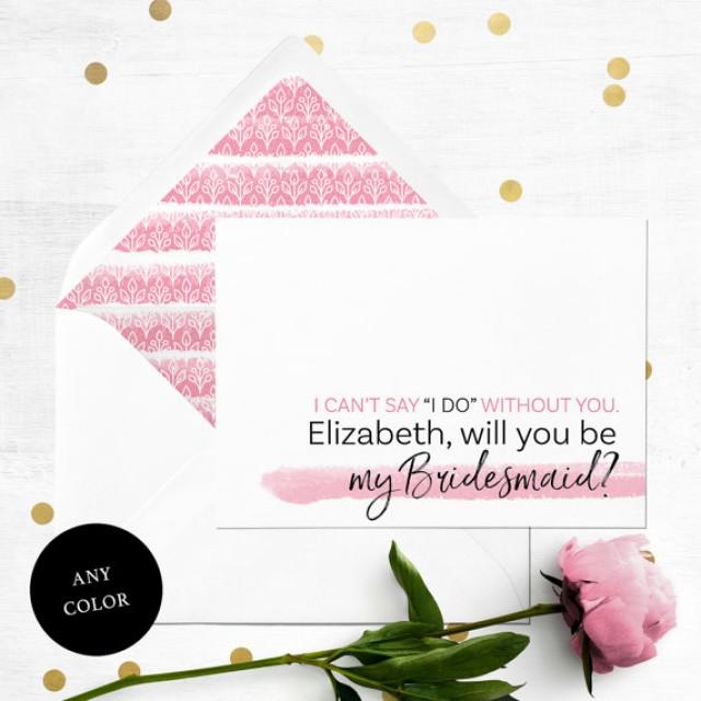 wedding photo - Will you be my Bridesmaid Card-Personalized Simple Typography Bridesmaid Proposal-Maid Of Honor, Flower Girl Proposal-Abstract Watercolor