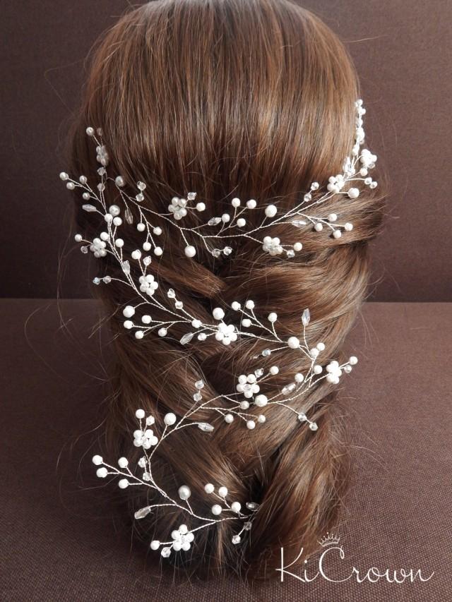 wedding photo - Long vine bridal hair Bridal hair vine Pearl bridal headpiece Crystal hair vine Pearl Bridal vine Wedding hairstyle