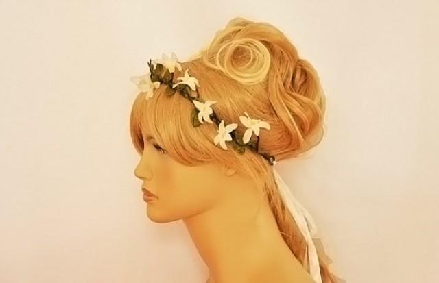 wedding photo - white head wreath. Wedding flower crown, Hair floral crown, Wedding Hairpiece, Rustic Head Wreath, wedding Accessories