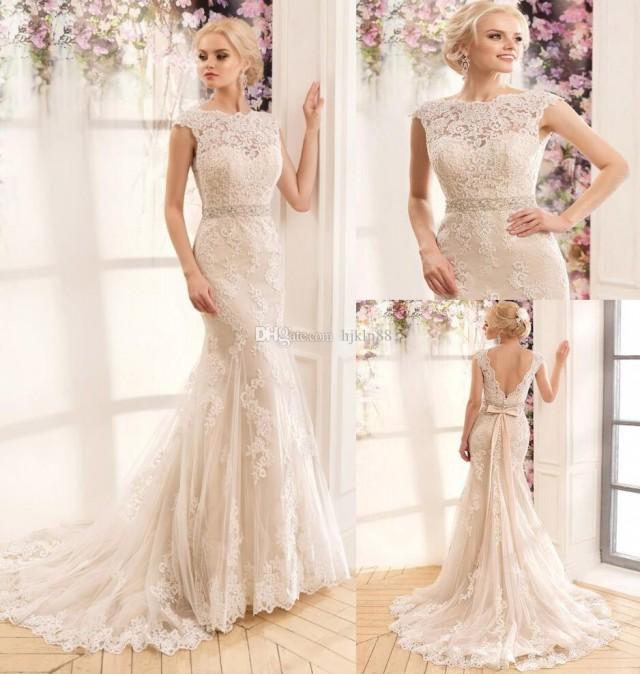 wedding photo - New Arrival Lace Sexy Mermaid Wedding Dresses Cap Sleeve Beaded Sash Backless Bridal Gowns Tulle Appliqued Outdoor 2017 Wedding Gowns Dress Lace Luxury Illusion Online with $166.86/Piece on Hjklp88's Store 