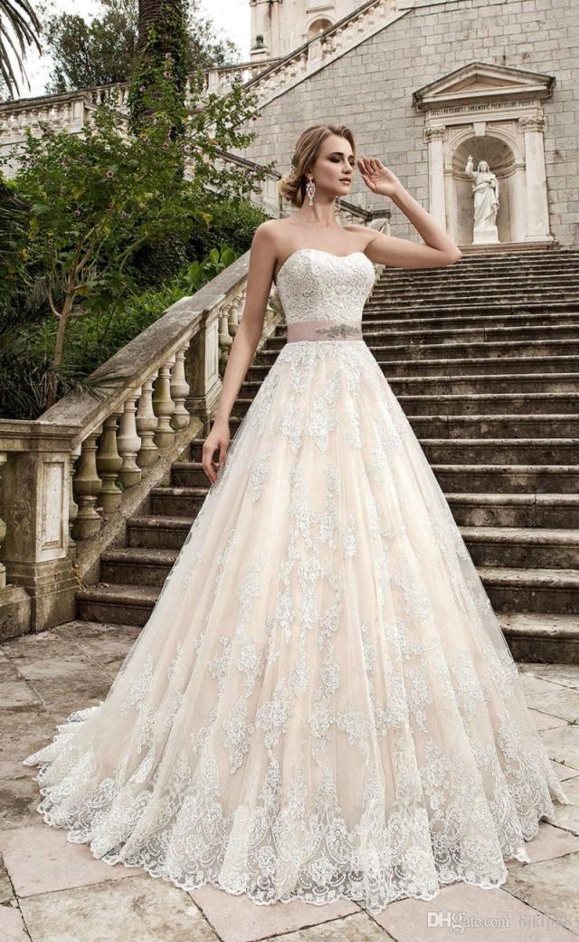 wedding photo - Strapless A-Line Lace Wedding Dresses Tulle Applique Lace Vintage Beaded Sash Wedding Dress Bridal Gowns Lace-up Lace Luxury Illusion Online with $160.0/Piece on Hjklp88's Store 