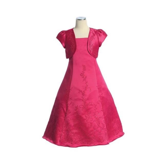 Fuchsia Satin Beaded Dress w/ Bolero Style: D3360 - Charming Wedding Party Dresses
