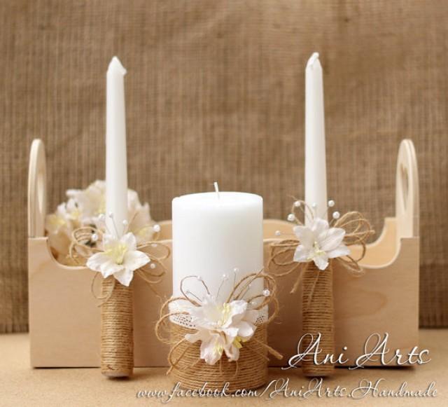wedding photo - Rustic Wedding Candles Rustic Unity Candle Set Unity Candles for Wedding Rope Candles with burlap and lace