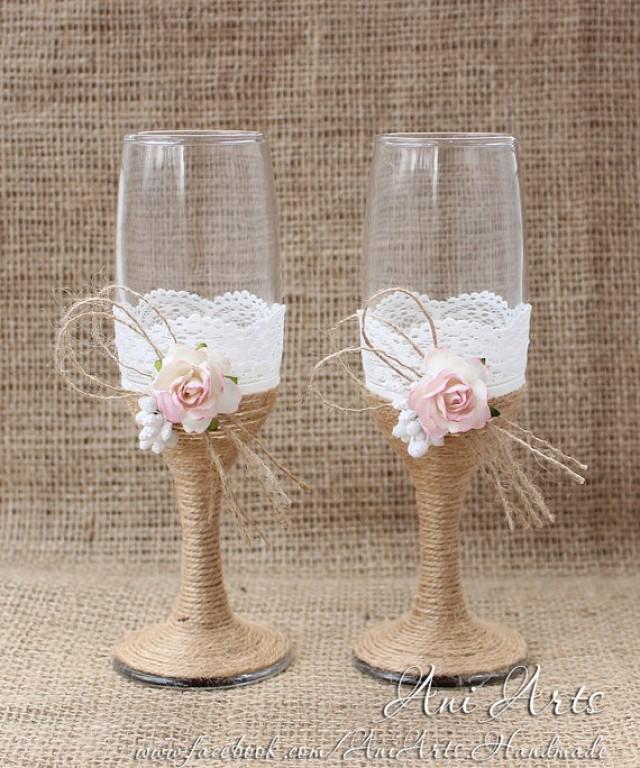 wedding photo - Rustic Country Wedding Glasses Cottage Chic Toasting glasses Rustic Mr and Mrs Toasting Flutes Bride and Groom Chamgpagne Glasses