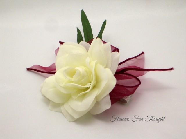 Gardenia Wrist Corsage, Silk Wedding Flower, Bridesmaids Gift, Bridal Party Favor, Prom, Homecoming present, FFT design, Made to order