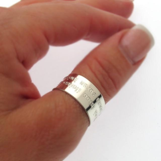 wedding photo - Personalized Wide Sterling Silver Thumb Ring / Adjustable Engraved Band / Unisex Style - Wide Ring with quote. inspirational quote Rings