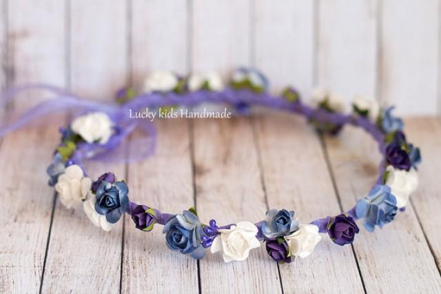 wedding photo - Plum flower crown, Wedding hair wreath, Wedding flower crown, Purple floral crown, plum floral headpiece, Wedding halo, Flower girl