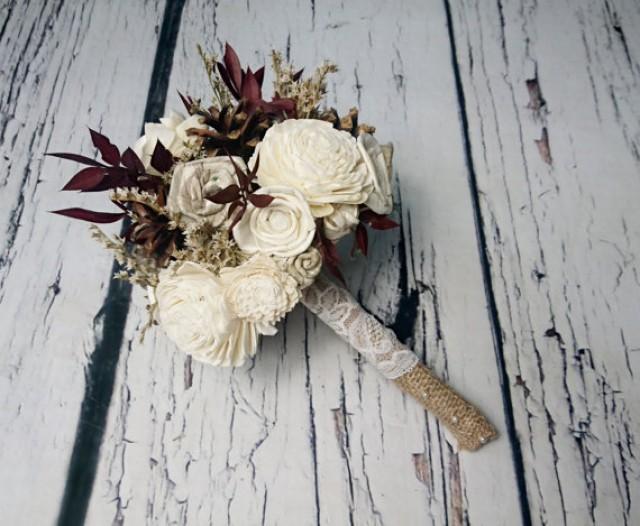Winter autumn wedding rustic woodland small bridal bridesmaid BOUQUET ivory Flowers pine cones sola roses burgundy leafs lace pearl pins Winter autumn wedding rustic woodland small bridal bridesmaid BOUQUET ivory Flowers pine cones sola roses burgundy leafs lace pearl pins