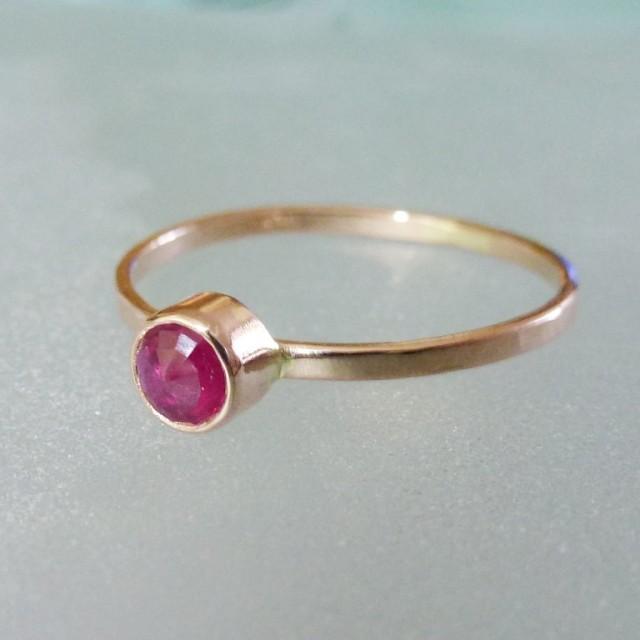 Deep red Ruby 14K rose Gold Ring - Engagement ring - stackable ring, stackable ring