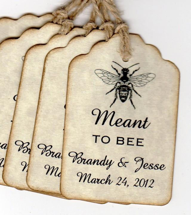 Wedding Favor Gift Tags, Wedding Wish Tags, Meant To BEE  Personalized Escort Place Card Label Tags - 50 Rustic Vintage Style Tags