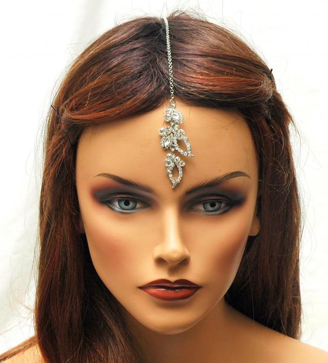 Tikka Headpiece, Crystal Hair Chain, Bridal Headpiece, Indian Maang Tikka, Wedding Indian Jewelry Hair