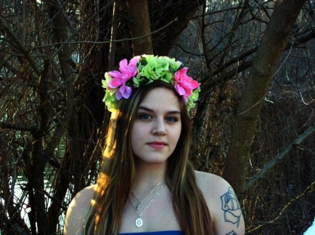 hot pink and green flower crown 