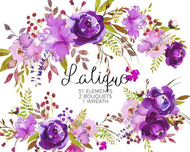 wedding photo - Purple Watercolor Flowers Clipart Set Wedding Floral Bouquets Purple Green Red Peony Roses Clip Art Digital Floral Elements DIY Invitation