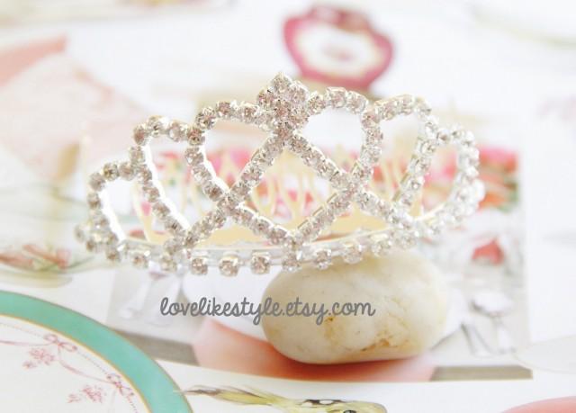 Rhinestone Princess Crown Tiara Comb for Bridal Wedding Pagents , Birthday Mini Tiara / 6858