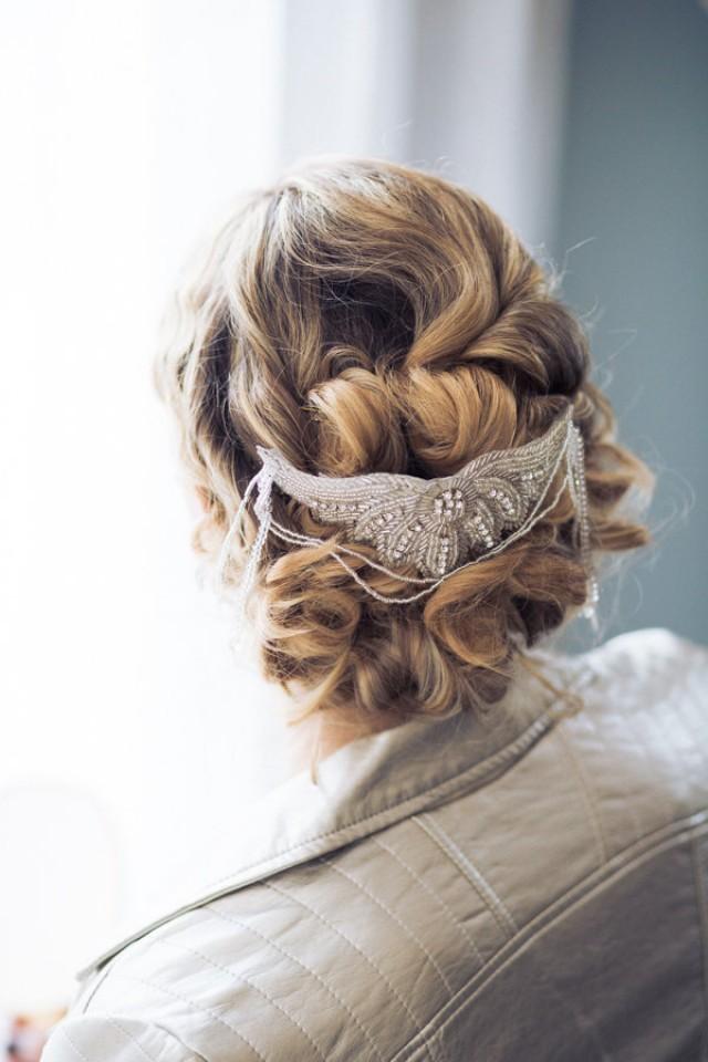 Head Jewel Amaryllis - wedding hair accessory - applies Strass Silver - Pearl - comb - Sautoir et  Poudrier