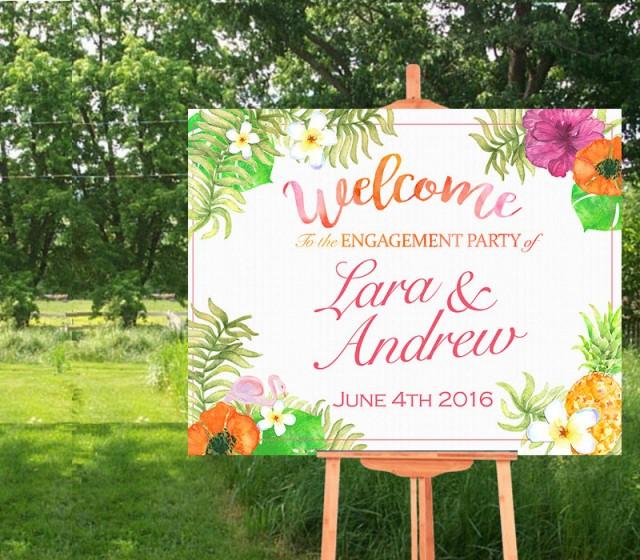 Welcome Sign Poster - Bridal Shower-Wedding- Hawaii- Luau-Tropical Theme- Horizontal-Watercolor Printable- Personalized-YOU PRINT