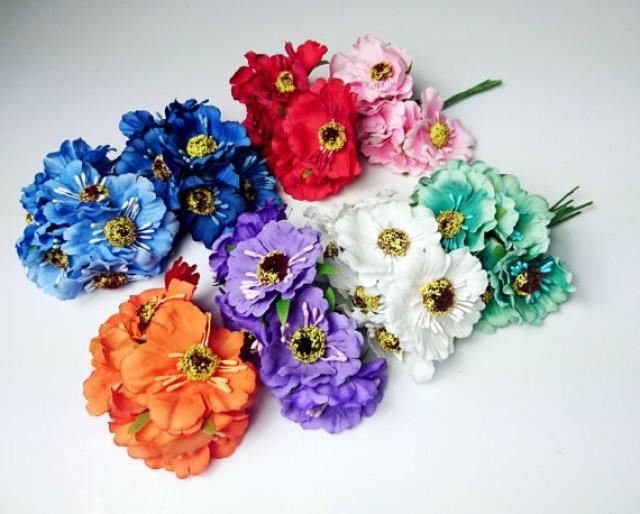 Blue And Red Flowers Best In Spring Artificial Stemmed Flowers 6pcs Wedding Cherry Flower White Blue Red Orange Mint Purple Diy Bouquet Floristic