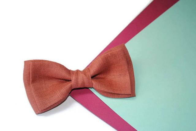 wedding photo - Terracota bow tie Linen bow tie Pocket square for groom Groomsmen ties Wedding gift for couple Suited pocket square Toddler's bow tie Boys