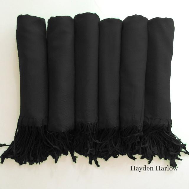 Pashmina shawl in Midnight Black - Bridesmaid Gift, Wedding Favor - Monogrammable