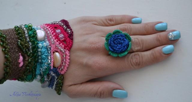 Textile Jewelry,Crochet Ring, Scarlet Rose, Lace, Irish crochet,Red Flowers,Handmade, Wedding