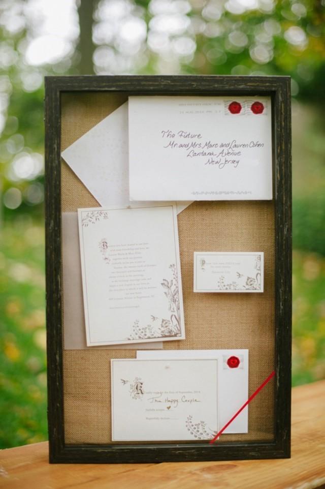 wedding photo - Show off your invitation suite as decor on a cork board at your wedding