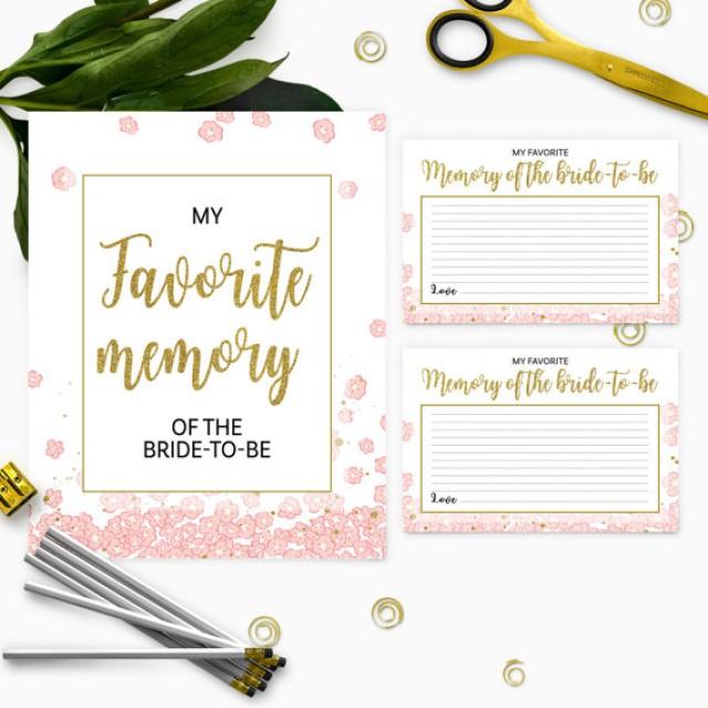 wedding photo - Gold and pink my favorite memory of the bride cards and sign-Printable Instant Download PDF File Golden Glitter Bridal Shower, Bachelorette