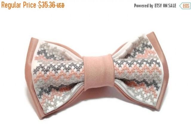 wedding photo - SALE 25% OFF Gifts for him For men of style Blush grey chevron bow tie Newborn gift Like a boss Gift under 30 gifts Pastel chevron necktie E
