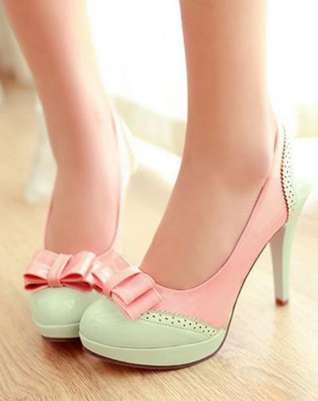 Details About Ladies Lolita Bow Sweet Candy Platform High Heel Leather Pumps Shoes Plus Size 9
