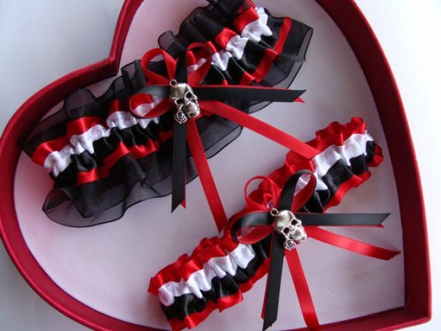 wedding photo - Wedding Garter, Black, Red, White Wedding Garter Set, Select Keepsake Garter Toss Garter Plus Size Garter