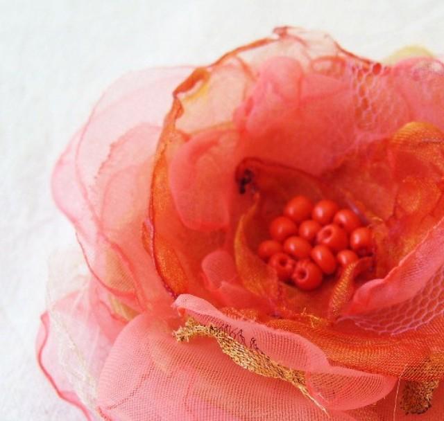 Boho Bridal Coral Hair Flower Bridesmaid Hair Accessories Sweet