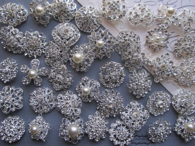 10-100 Brooch Lot Rhinestone Pearl Mixed Silver Pin Wholesale Crystal Wedding Brooch Bouquet Bridal Button Embellishment Hair Cake Shoe DIY