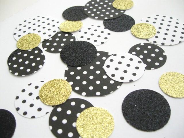 Black/White/Polka Dots/Black/Gold Glitter Confetti Mix Up - Parties/Showers/Weddings/Holidays/Table Decor/DIY Garland