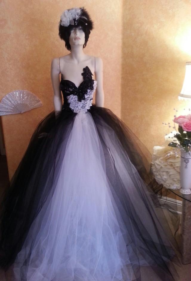 Russian Goddess Black & White Tulle Crystal Sequin Lace Vintage Victorian Inspired Bridal Wedding Ball Gown