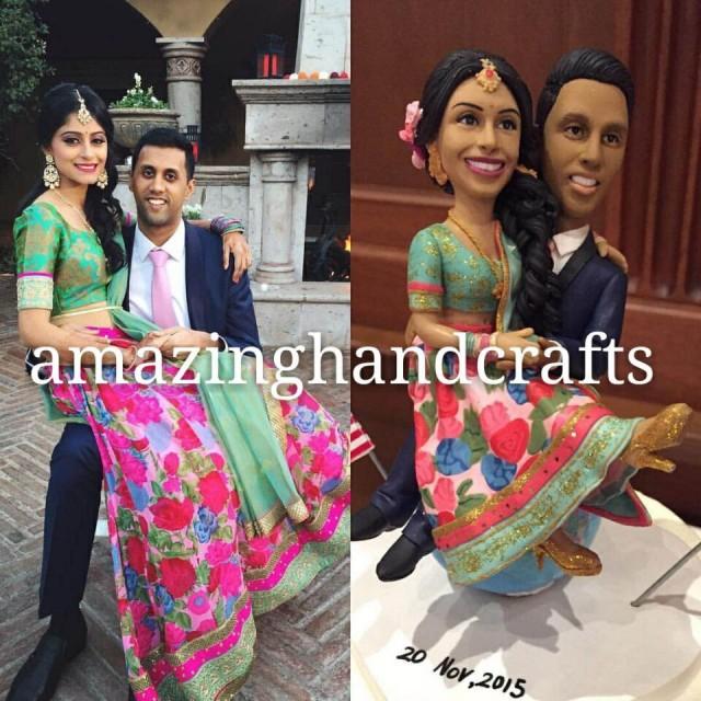 custom wedding cake toppers with Lehenga Saree Indian wedding souvenir