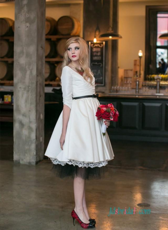 Lovely short white bridal wedding dress with sleeves