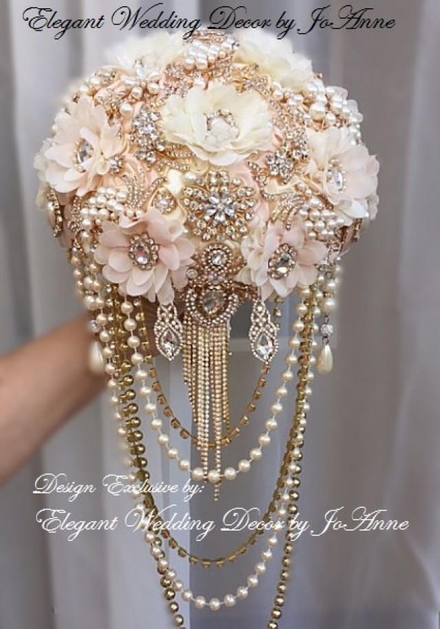 ELEGANT BROOCH BOUQUET, Custom Pink and Gold Brooch Bouquet, Brooch Bouquet with Draping, Gold Brooch Bouquet, Brooch Bouquet, Deposit Only