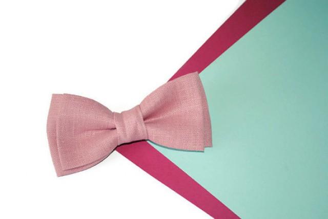 wedding photo - Dusty pink wedding Pale pink linen bow tie Father of the bride gift Groom gifts Groomsmen ties Linen pocket square Gifts for dad Gift ideas