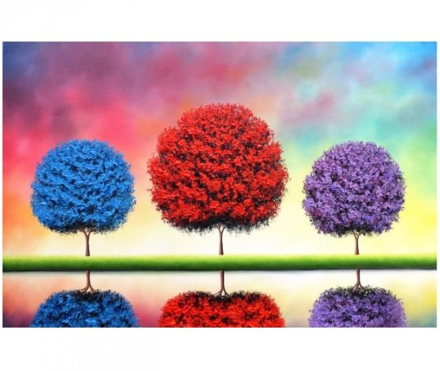 Whimsical Tree Art, Colorful Trees ORIGINAL Painting, Landscape Painting, Large Oil Painting, Modern Textured Canvas Impasto Wall Art, 24x36