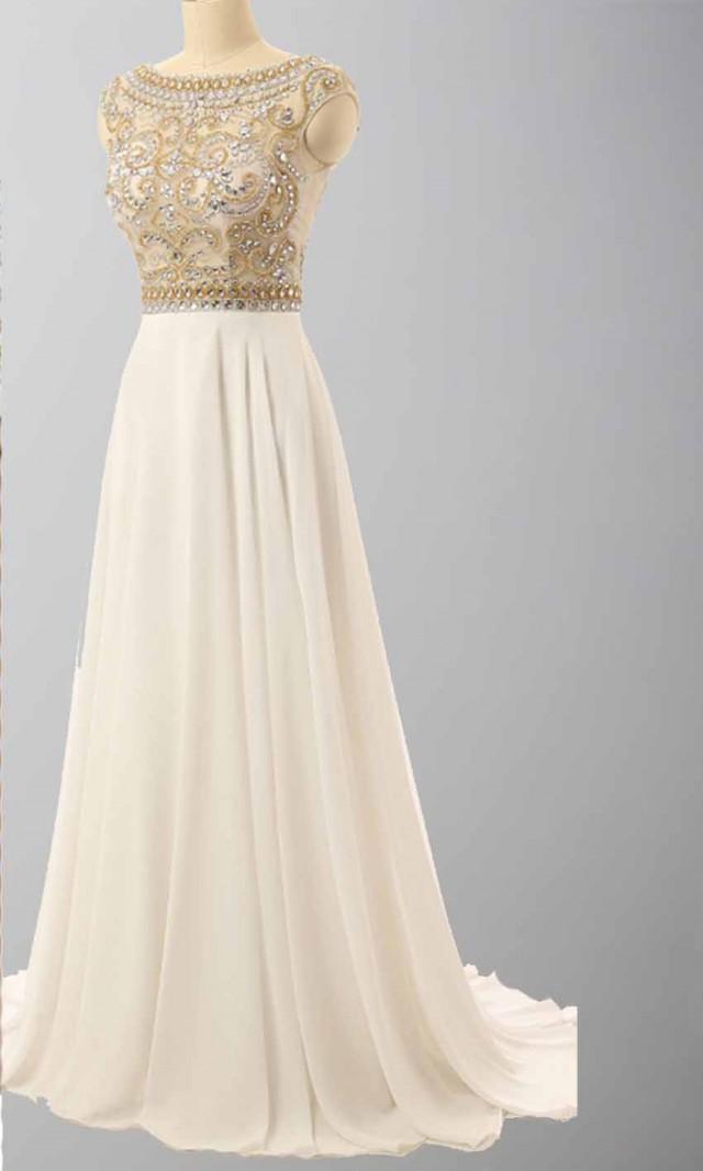 wedding photo - Delicate Prom Dresses Long with Jeweled Sheer Top KSP449