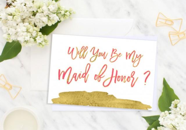 wedding photo - Will You Be My Maid of Honor Card Foil Bridesmaid Wedding card Bridesmaid Gift Matron of Honor bridesmaid proposal Flower Girl idbm7