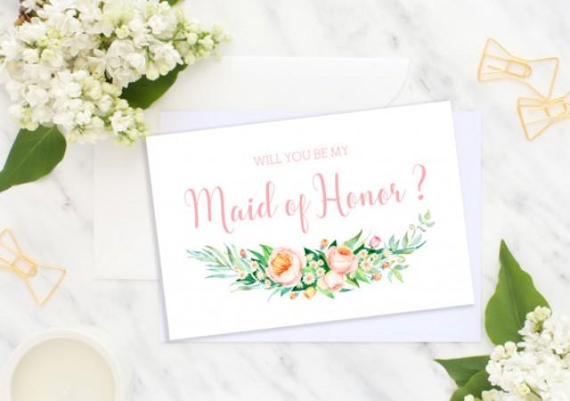 wedding photo - Will You Be My Maid of Honor Bridesmaid Card Wedding card Bridesmaid Gift Matron of Honor Flower Girl Wedding roses printable cards idbm12